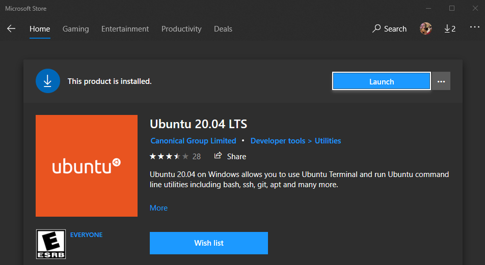 Launch Ubuntu 20.04 in Windows Subsystem for Linux